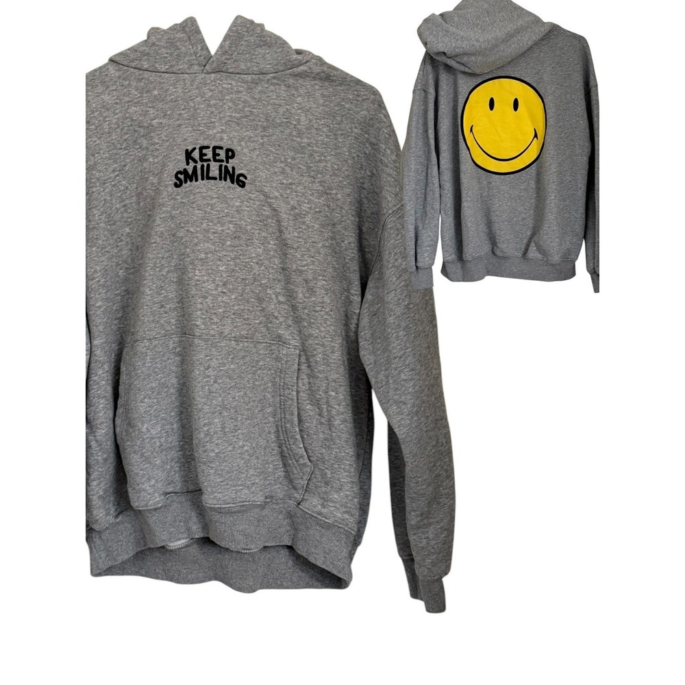 Cotton On Smiley Keep Smiling Gray Fleece Pullover Hoodie Size S
